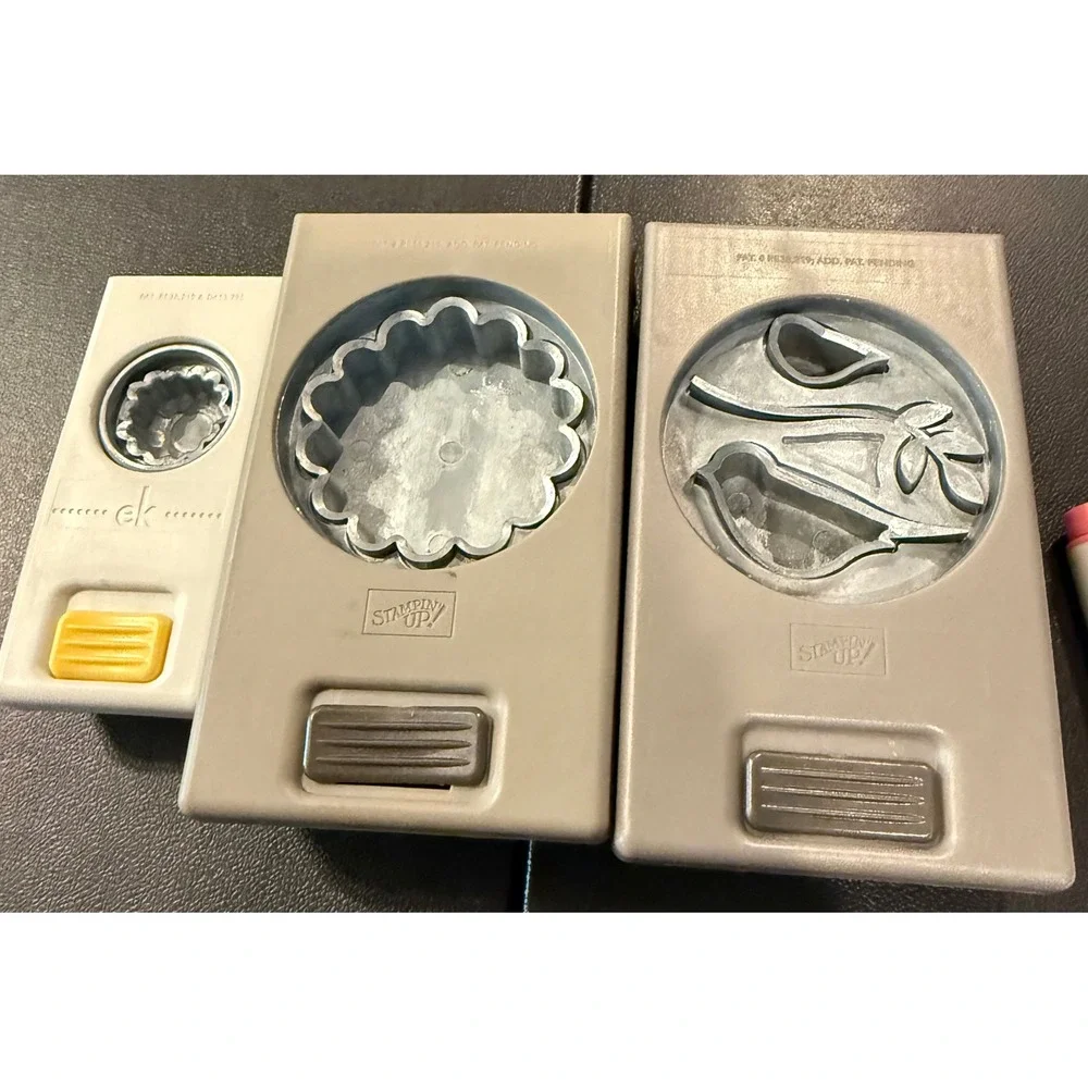 Stampin Up EK Success Mixed Paper Punch Set Gray Scallop Bird Branch Lot Of 3